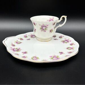 Royal Albert Sweet Violets bone china teacup and snack plate set